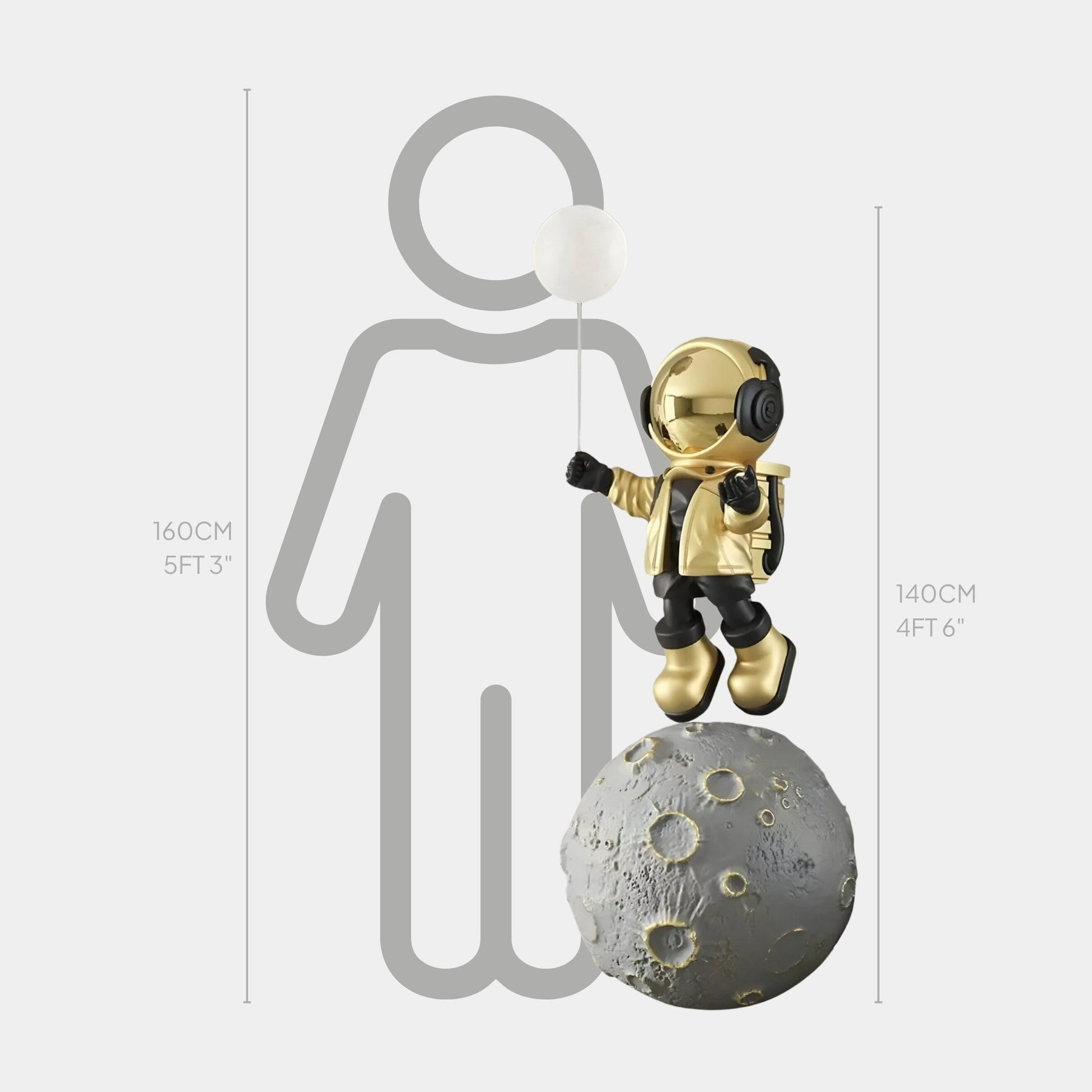 Large Celestial Gold Astronaut Glow Balloon Moonwalk Sculpture - 140cm