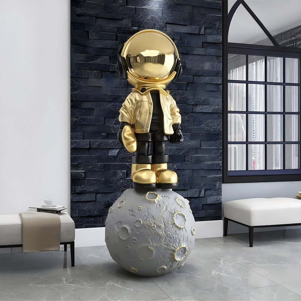 Large Celestial Gold Astronaut Beats On Moon Sculpture - 140cm - Atelier Home™
