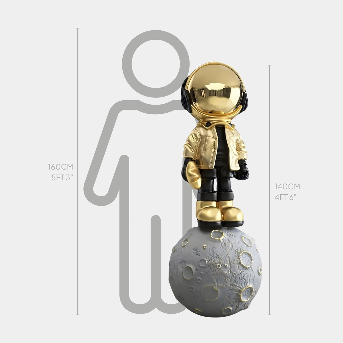 Large Celestial Gold Astronaut Beats On Moon Sculpture - 140cm - Atelier Home™