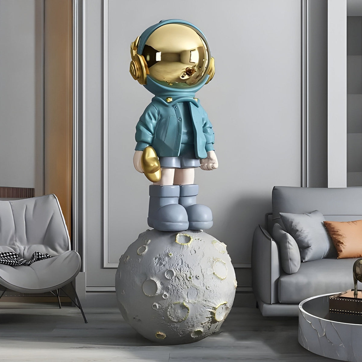 Large Galactic Blue Astronaut Beats On Moon Sculpture - 140cm - Atelier Home™