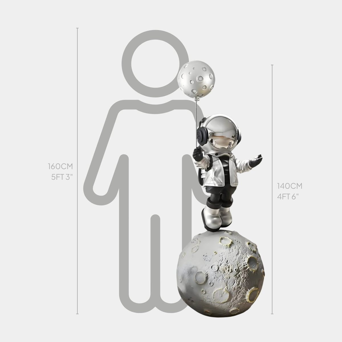 Large Lunar Silver Astronaut Balloon Moonwalk Sculpture - 140cm - Atelier Home™