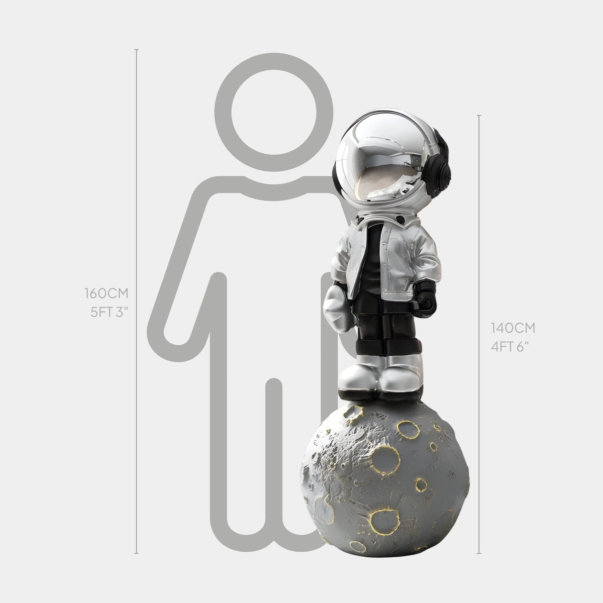 Large Lunar Silver Astronaut Beats On Moon Sculpture - 140cm - Atelier Home™