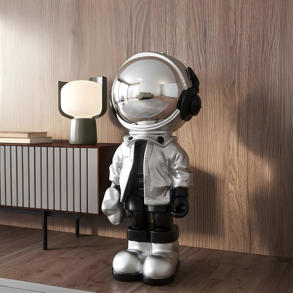 Large Lunar Silver Astronaut Beats Sculpture - 150cm - Atelier Home™