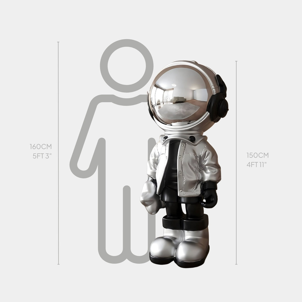 Large Lunar Silver Astronaut Beats Sculpture - 150cm - Atelier Home™