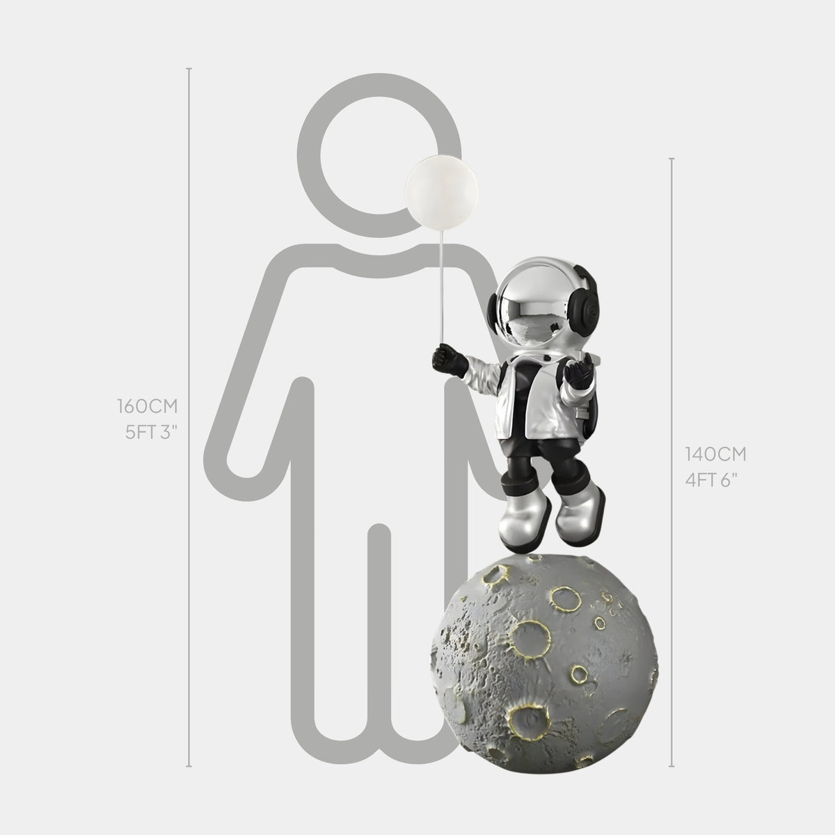 Large Lunar Silver Astronaut Glow Balloon Moonwalk Sculpture - 140cm - Atelier Home™