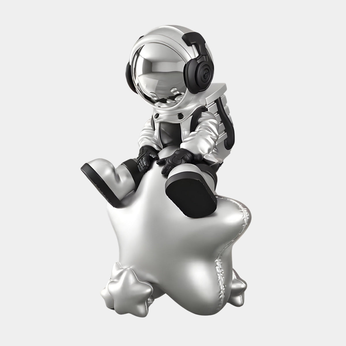 Medium Astral Silver Astronaut Beats On Star Sculpture - 90cm - Atelier Home™