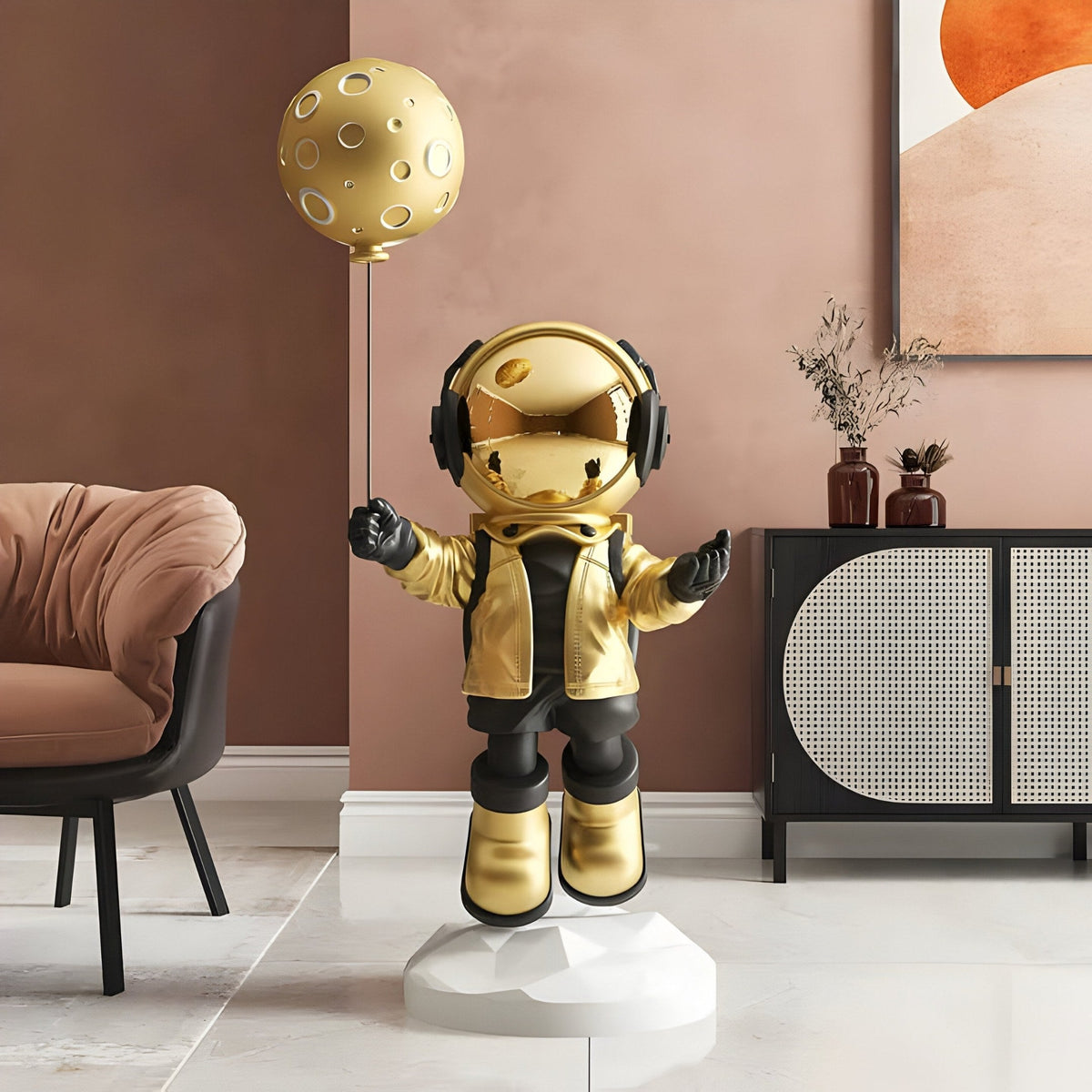 Medium Celestial Gold Astronaut Moon Balloon Sculpture - 110cm - Atelier Home™