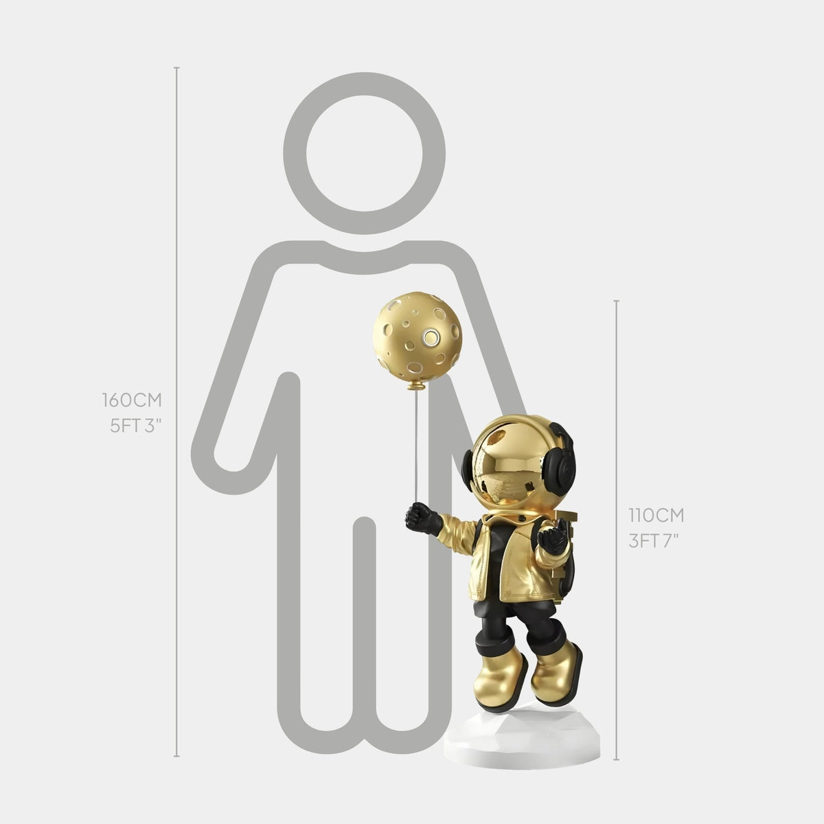 Medium Celestial Gold Astronaut Moon Balloon Sculpture - 110cm - Atelier Home™