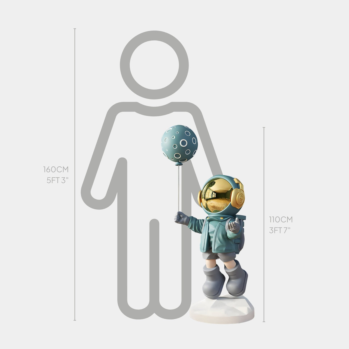 Medium Galactic Blue Astronaut Moon Balloon Sculpture - 110cm - Atelier Home™