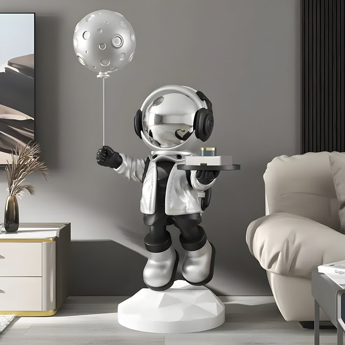 Medium Lunar Silver Astronaut Butler Balloon Sculpture - 110cm - Atelier Home™