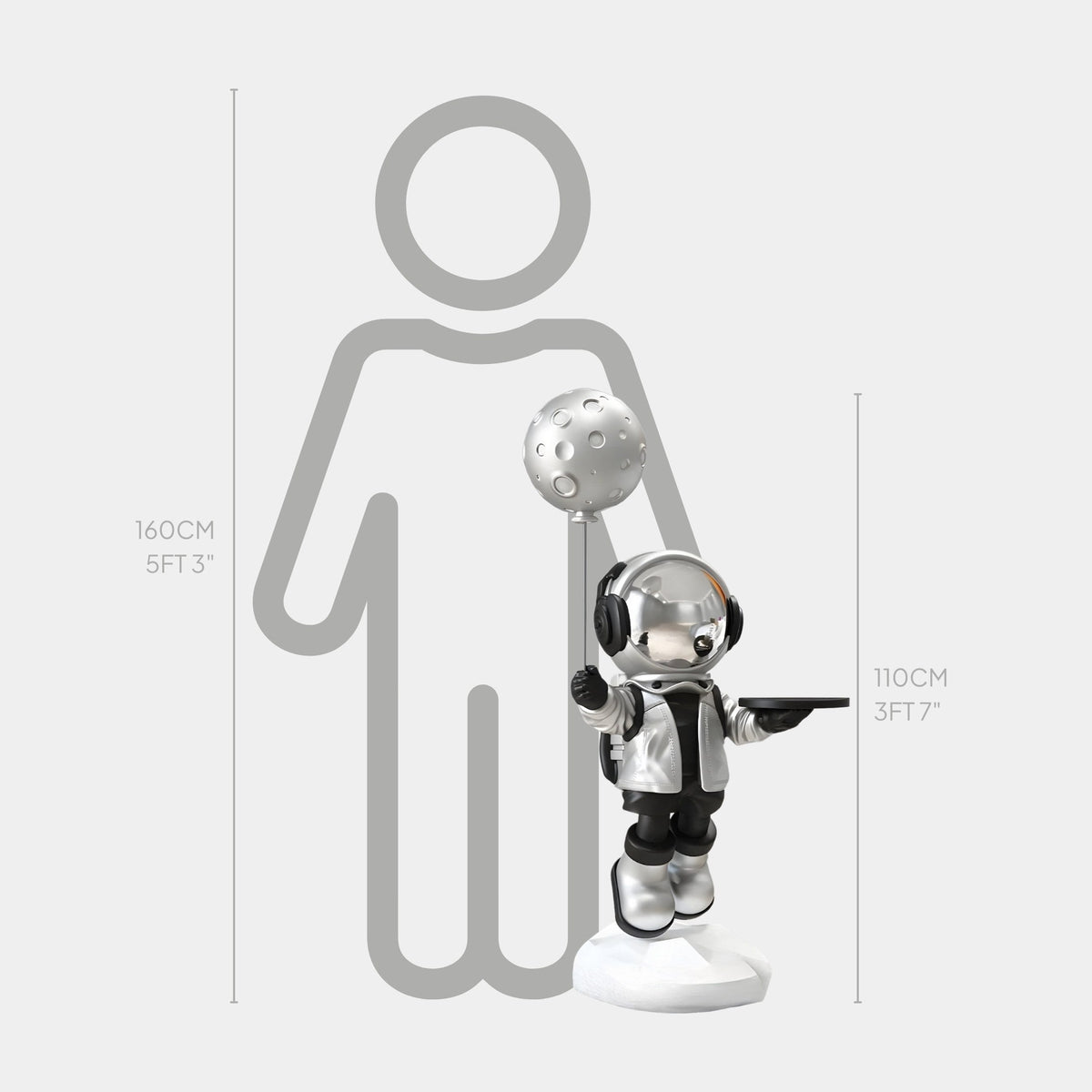 Medium Lunar Silver Astronaut Butler Balloon Sculpture - 110cm - Atelier Home™