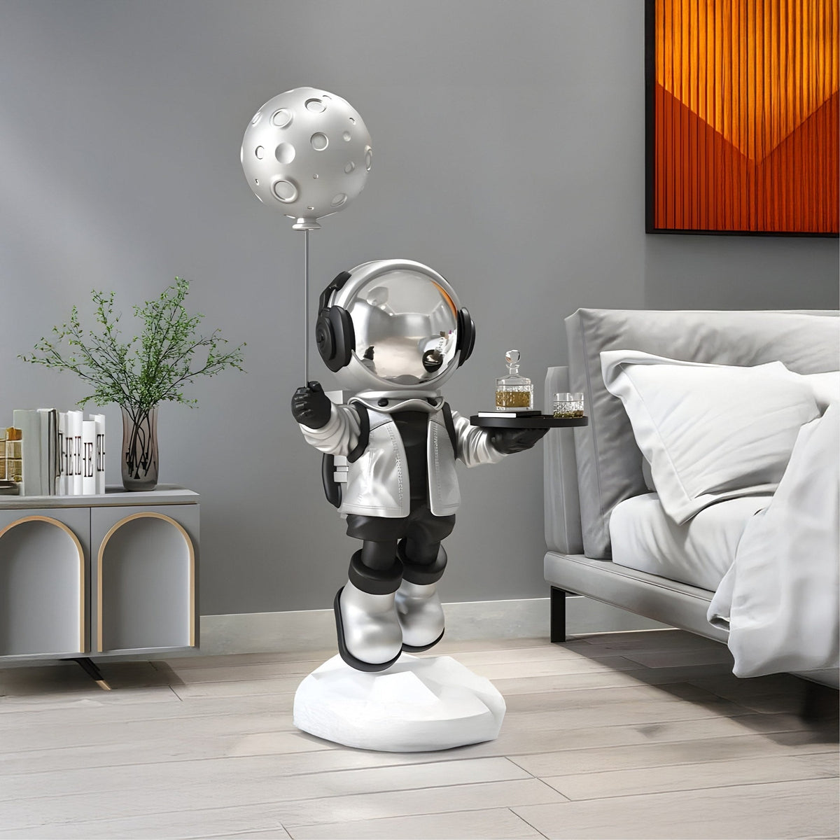 Medium Lunar Silver Astronaut Butler Balloon Sculpture - 80cm - Atelier Home™