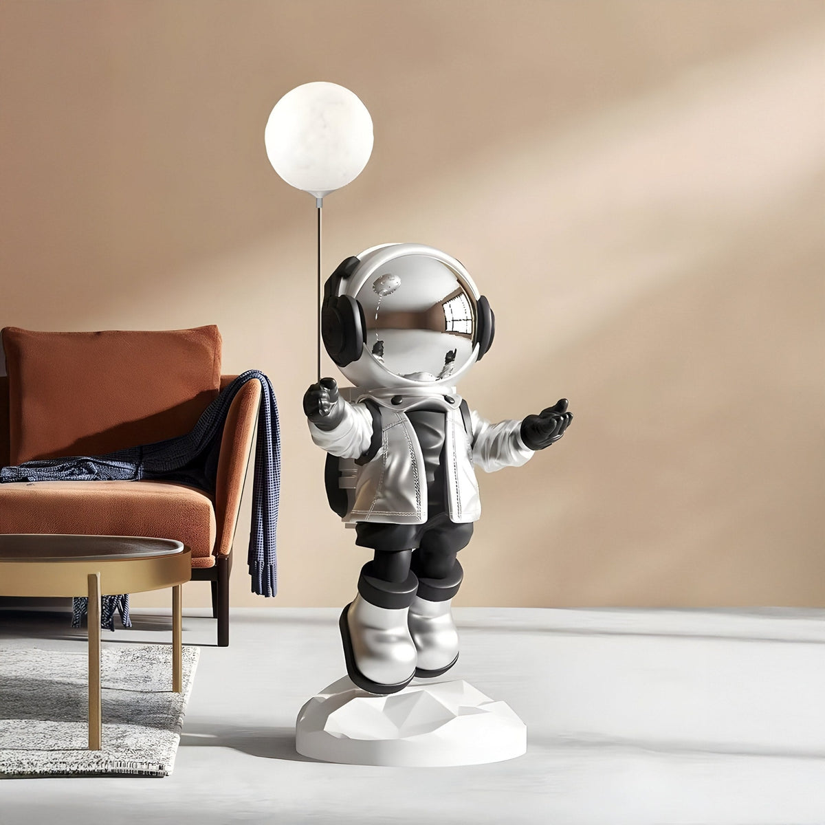 Medium Lunar Silver Astronaut Glow Balloon Sculpture - 110cm - Atelier Home™