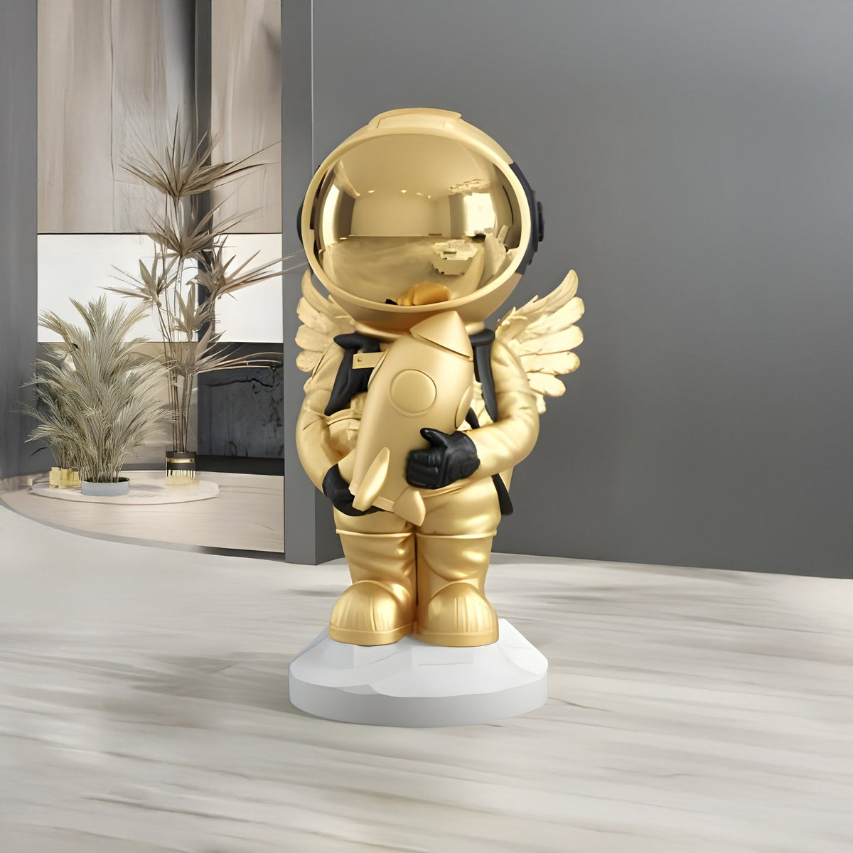 Small Celestial Gold Astronaut Angel Rocket Sculpture - 75cm - Atelier Home™