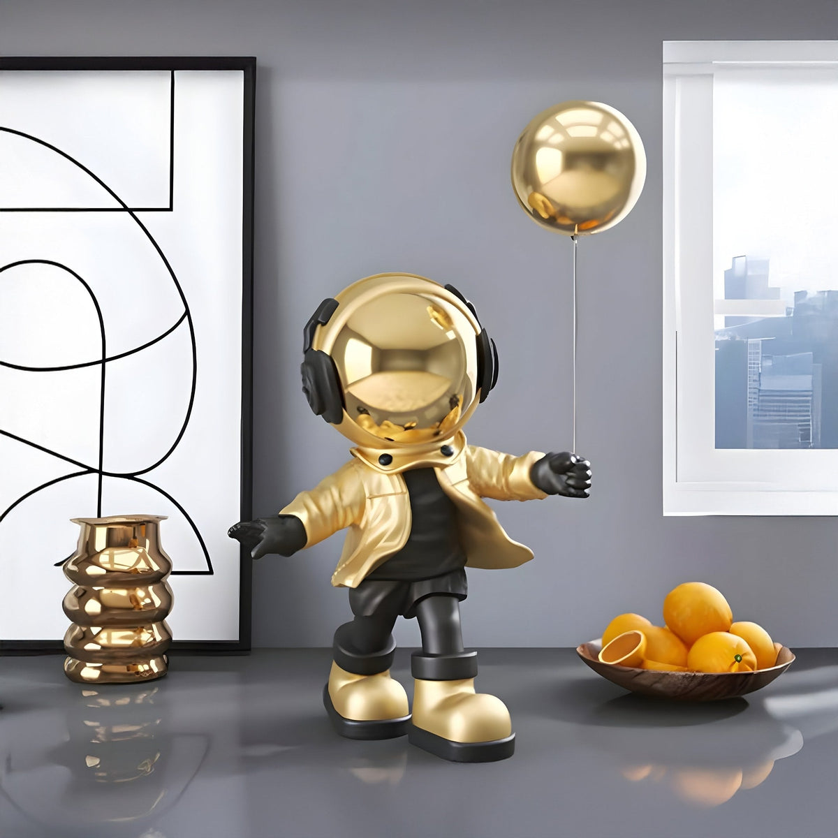 Small Celestial Gold Astronaut Balloon Standing Figure - 48cm - Atelier Home™