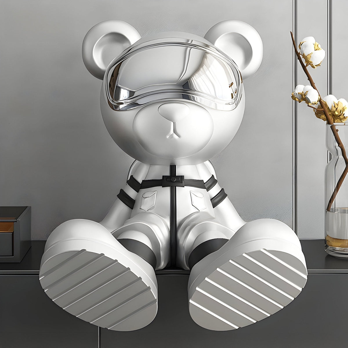 Small Cosmic Chrome Astronaut Bear Sculpture - 51cm - Atelier Home™