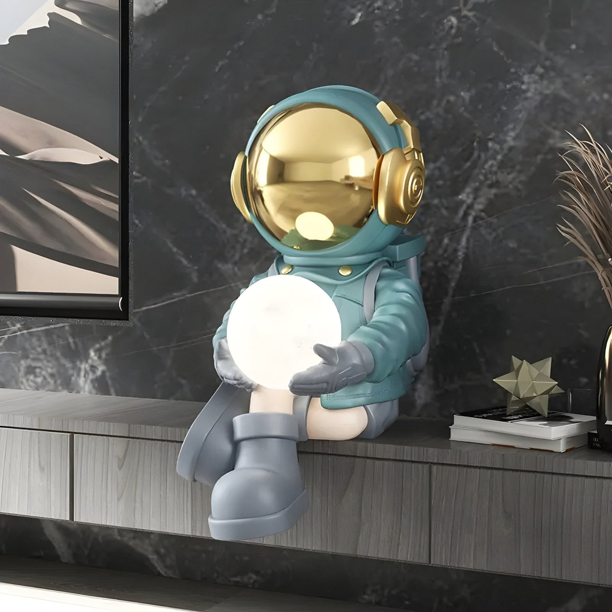 Small Galactic Blue Astronaut Glow Seated I Sculpture - 53cm - Atelier Home™