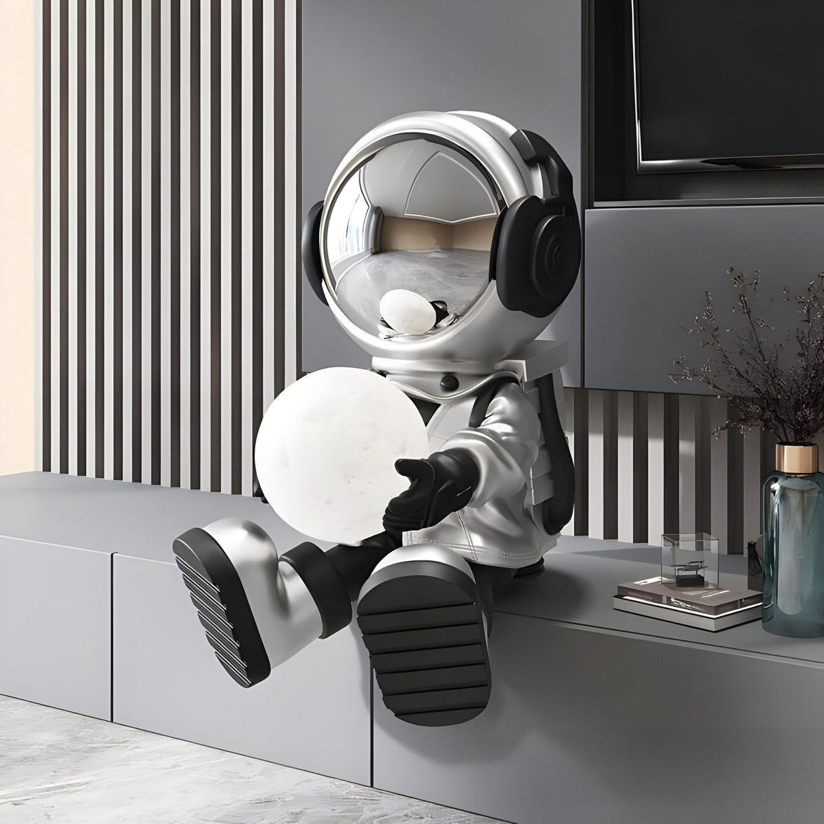 Small Lunar Silver Astronaut Glow Seated II Sculpture - 53cm - Atelier Home™