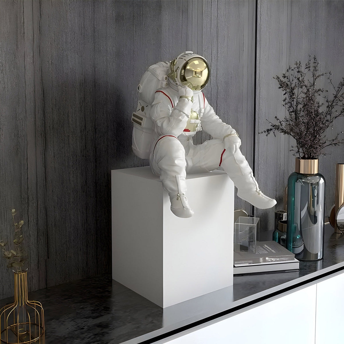 Small Nova White Astronaut Thinker Sculpture - 65cm - Atelier Home™