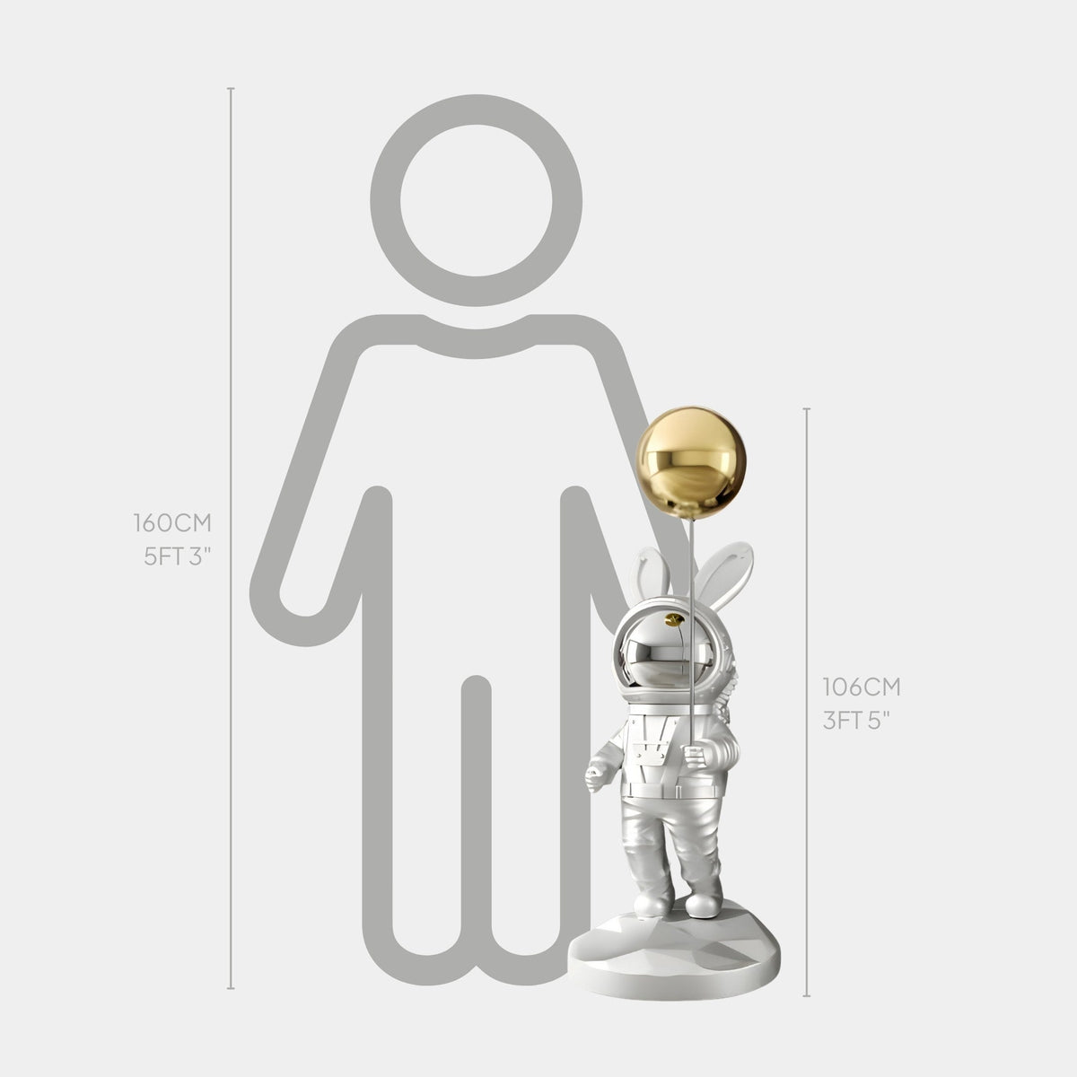 Medium Chrome Astronaut Floppy Bunny Balloon Sculpture - 106cm