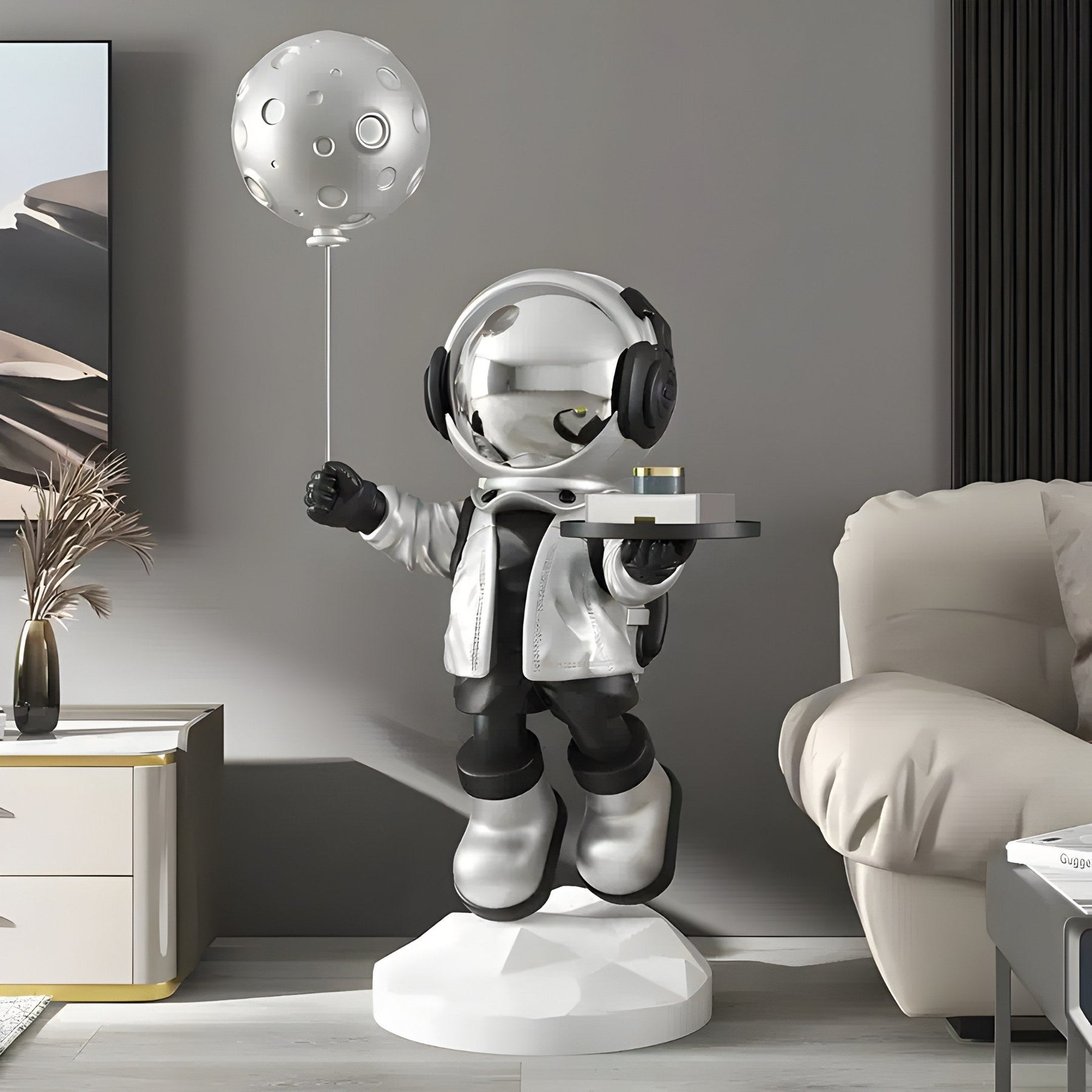 Medium Lunar Silver Astronaut Butler Balloon Sculpture - 110cm