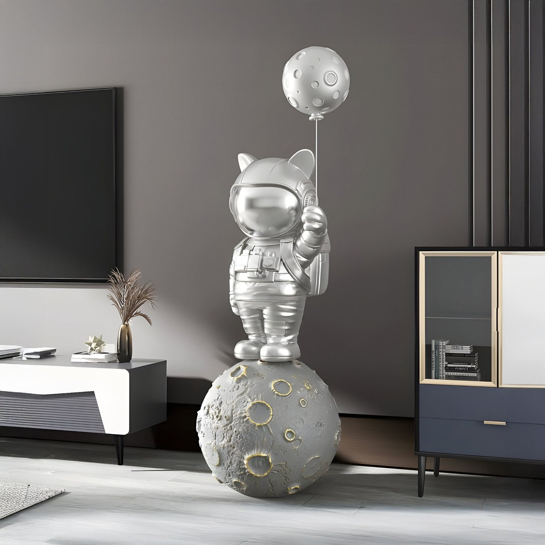 Medium Cosmic Chrome Astronaut Kitty Moon Balloon Sculpture - 150cm