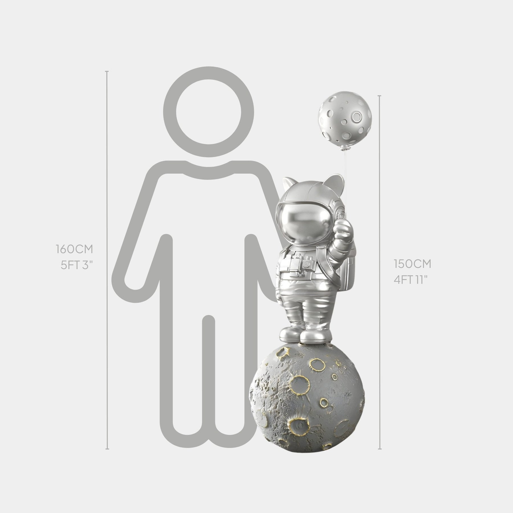 Medium Cosmic Chrome Astronaut Kitty Moon Balloon Sculpture - 150cm