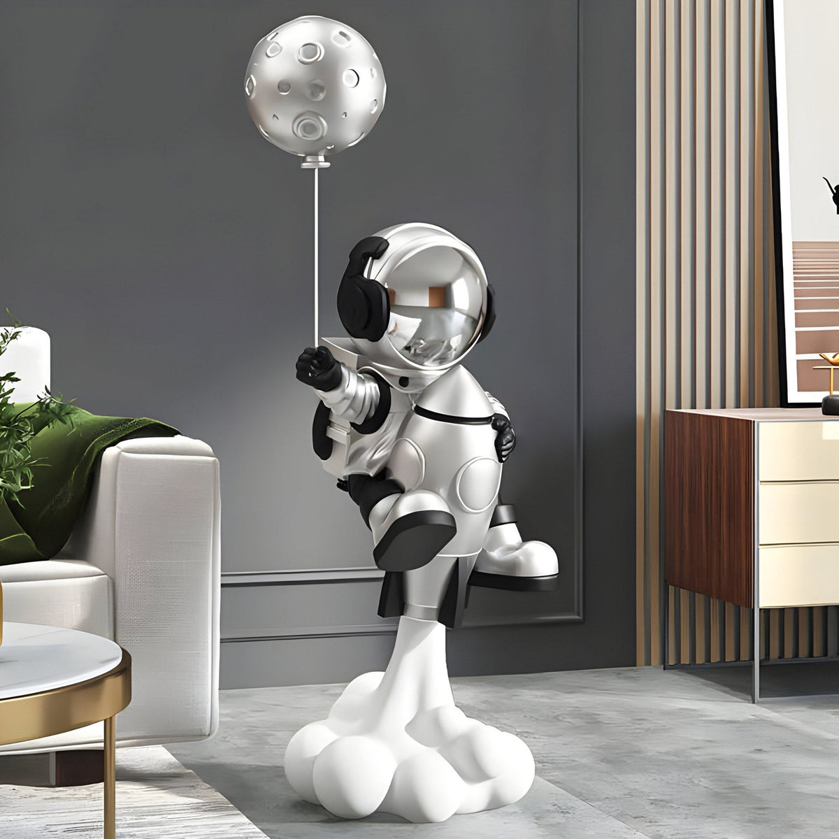 Medium Lunar Silver Astronaut Rocket Lift-Off Balloon Sculpture - 95cm