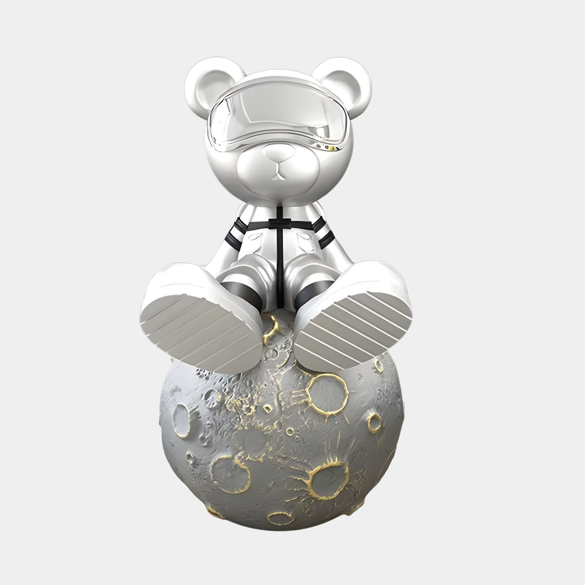 Medium Cosmic Chrome Astronaut Bear Moon Sculpture - 80cm