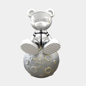 Medium Cosmic Chrome Astronaut Bear Moon Sculpture - 80cm