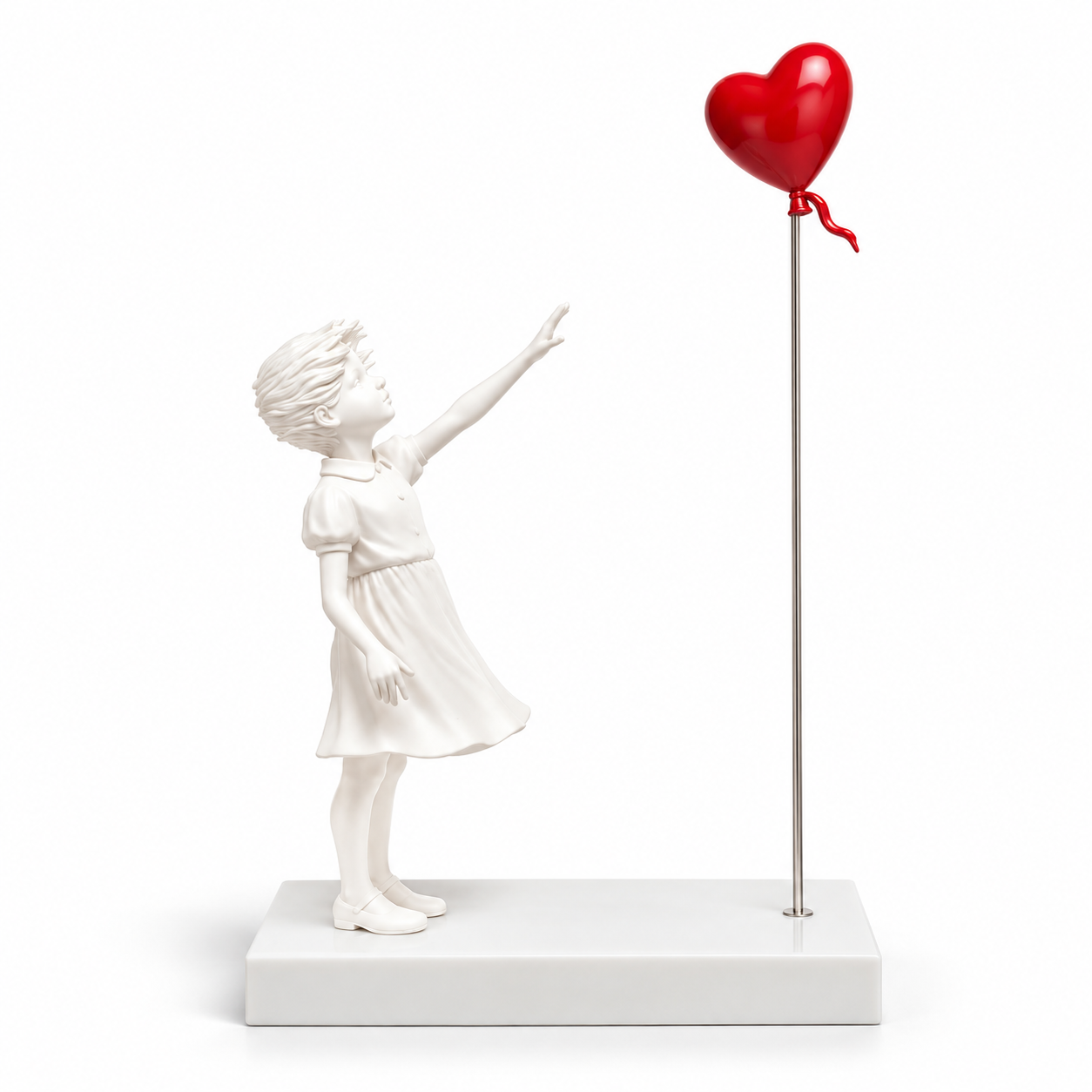 A Little Hope sculpture in white & red, on a white studio background