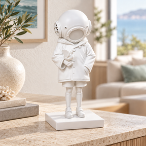 Deep Sea Dreamer sculpture in all white, displayed in a styled interior