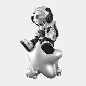 Medium Astral Silver Astronaut Beats On Star Sculpture - 90cm - Atelier Home™