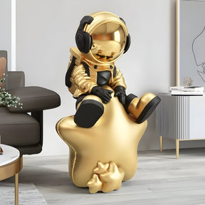 Medium Celestial Gold Astronaut Beats On Star Sculpture - 90cm - Atelier Home™