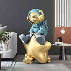 Medium Galactic Blue Astronaut Beats On Star Sculpture - 90cm - Atelier Home™