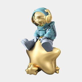 Medium Galactic Blue Astronaut Beats On Star Sculpture - 90cm - Atelier Home™