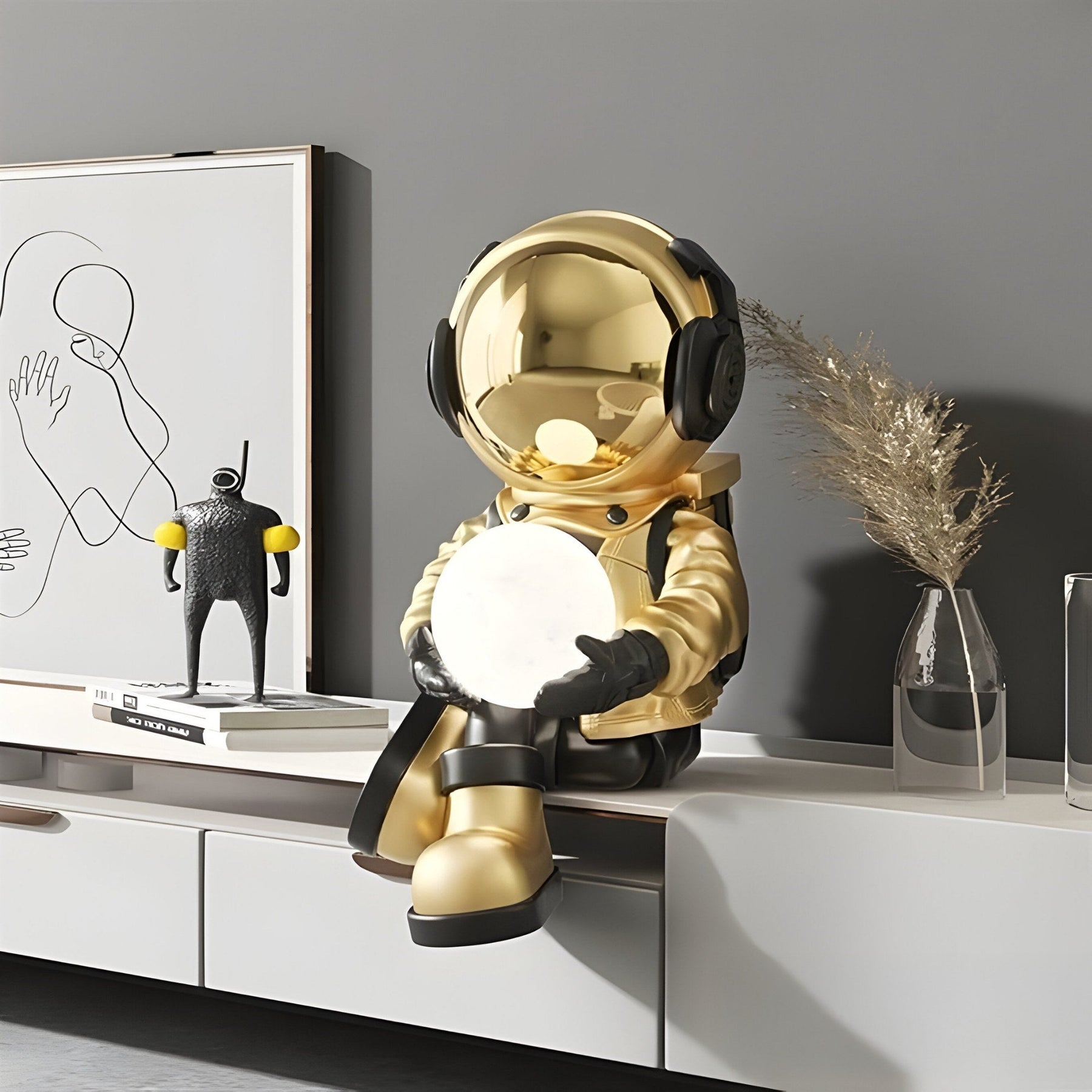 Small Celestial Gold Astronaut Glow Seated I Sculpture - 53cm - Atelier Home™