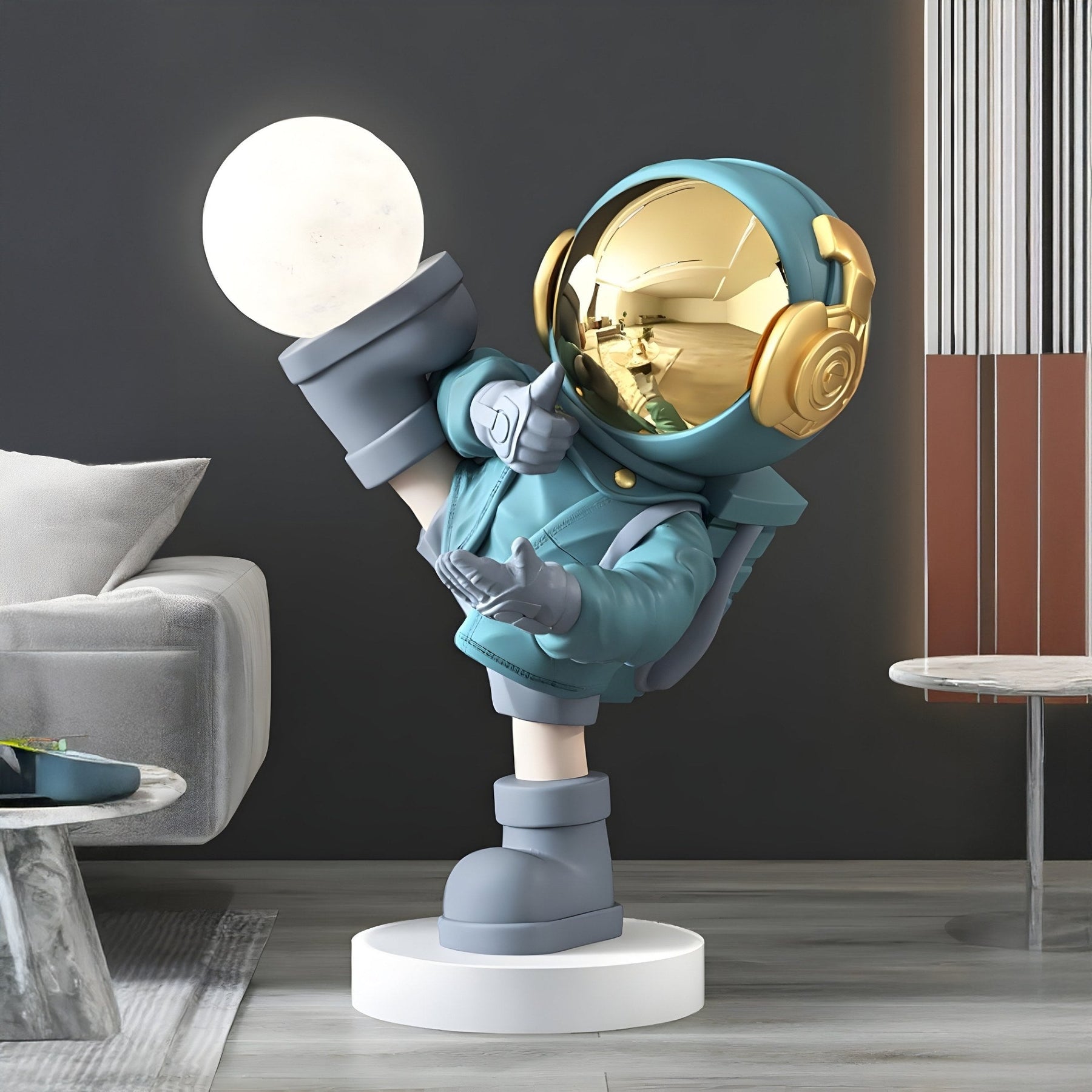 Small Galactic Blue Astronaut Glow Kick Sculpture - 70cm - Atelier Home™