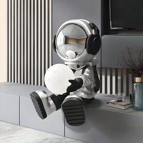 Small Lunar Silver Astronaut Glow Seated II Sculpture - 53cm - Atelier Home™