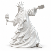 Liberty Unbound sculpture in white, on a white studio background