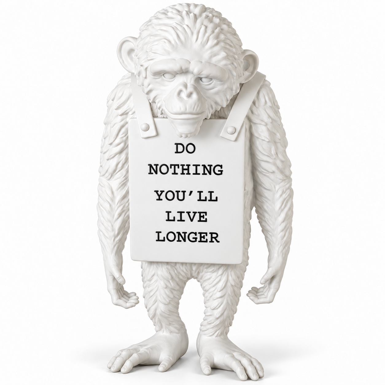 Silent Protest sculpture in all white, on a white studio background