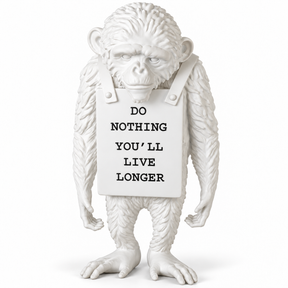 Silent Protest sculpture in all white, on a white studio background