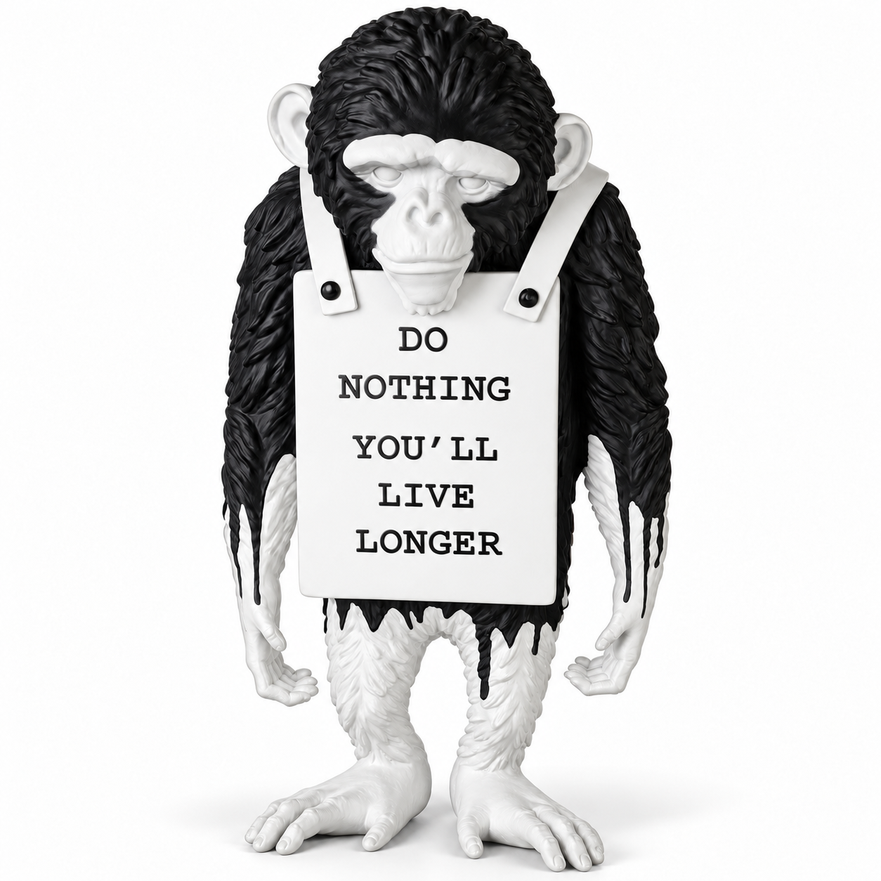 Silent Protest sculpture in black drip, on a white studio background