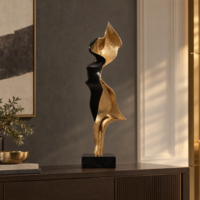 Aurelia Noir abstract sculpture — styled interior, 77 cm overall height