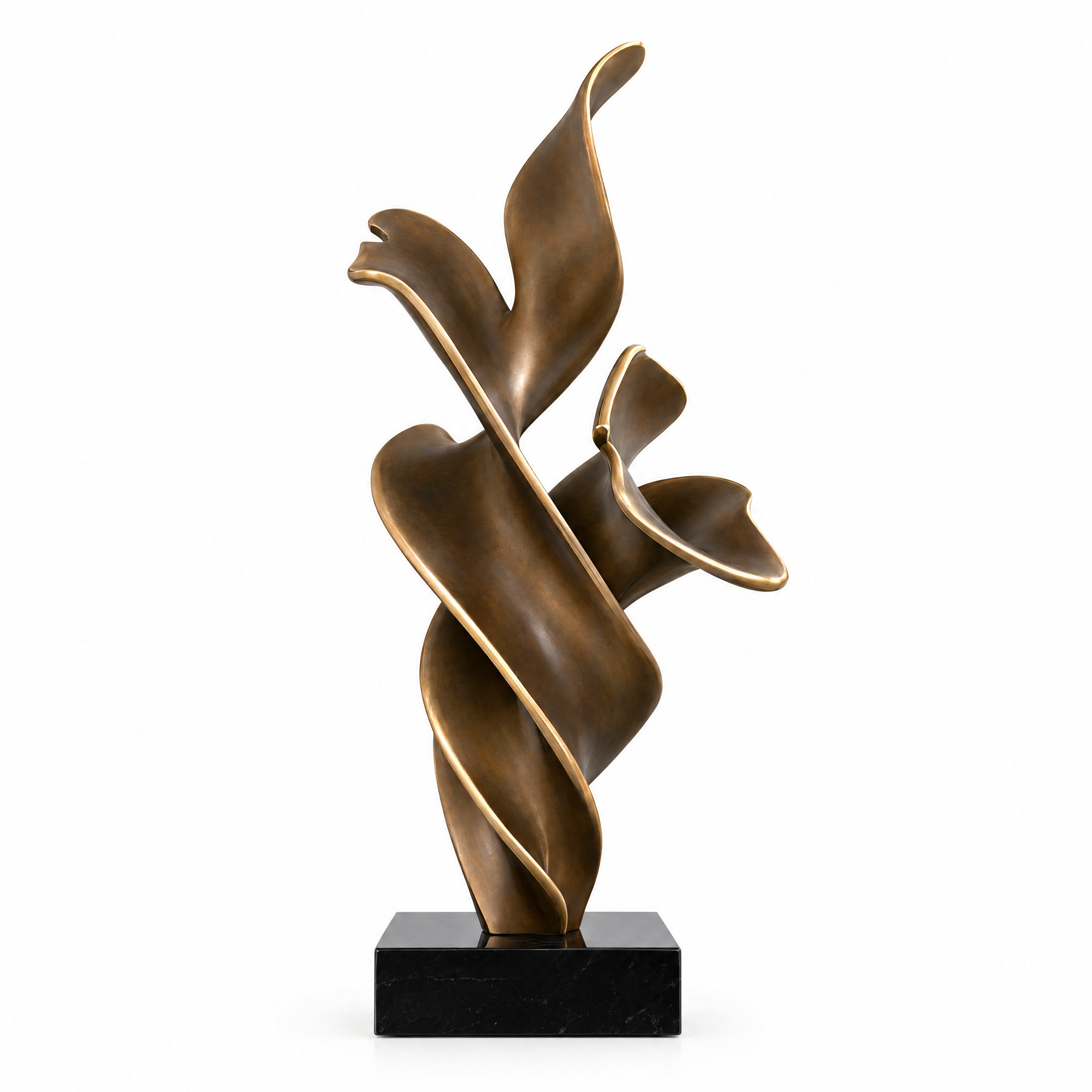 Bronze Bloom abstract sculpture — white background, full view