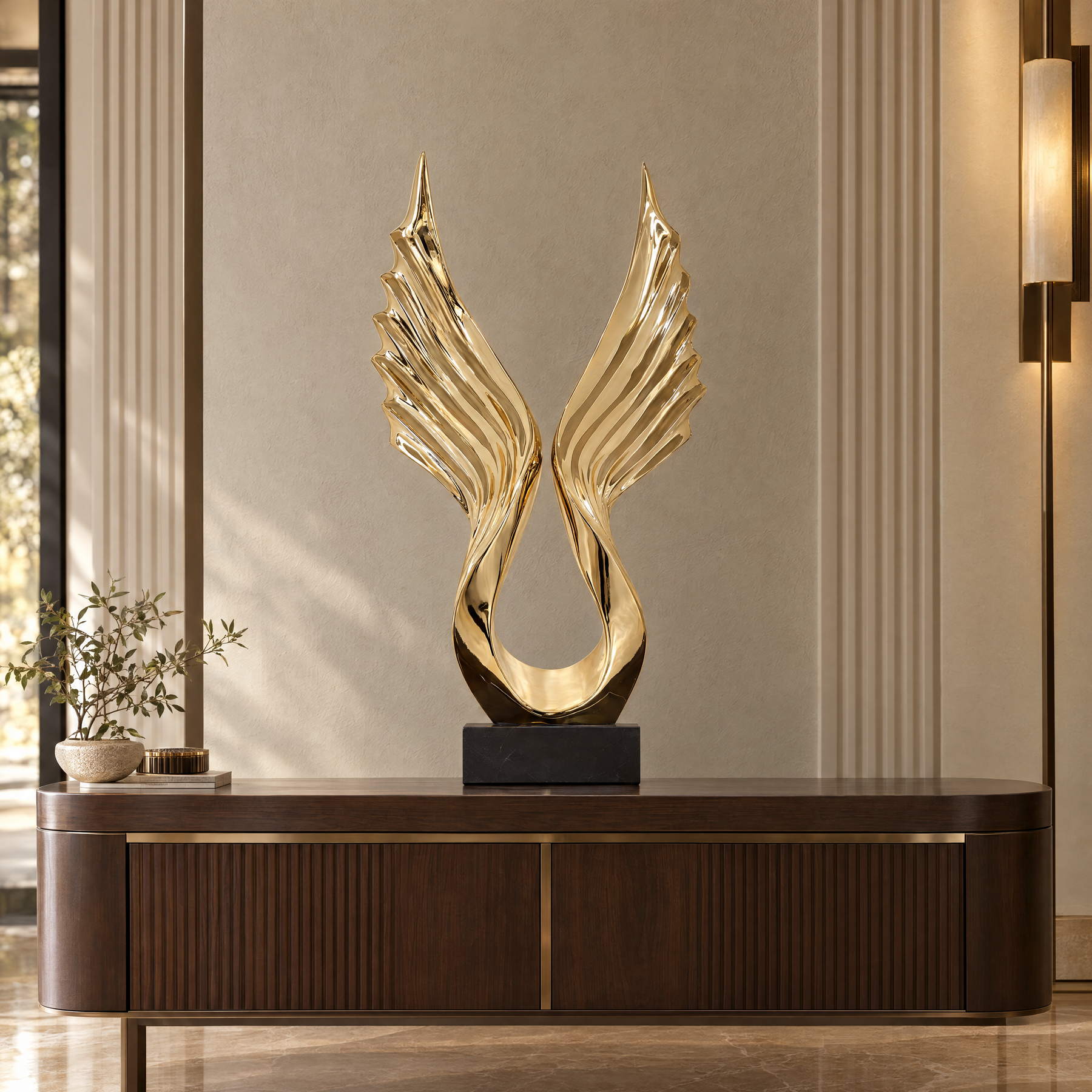 Celestial Ascent abstract sculpture — styled interior, 75 cm overall height