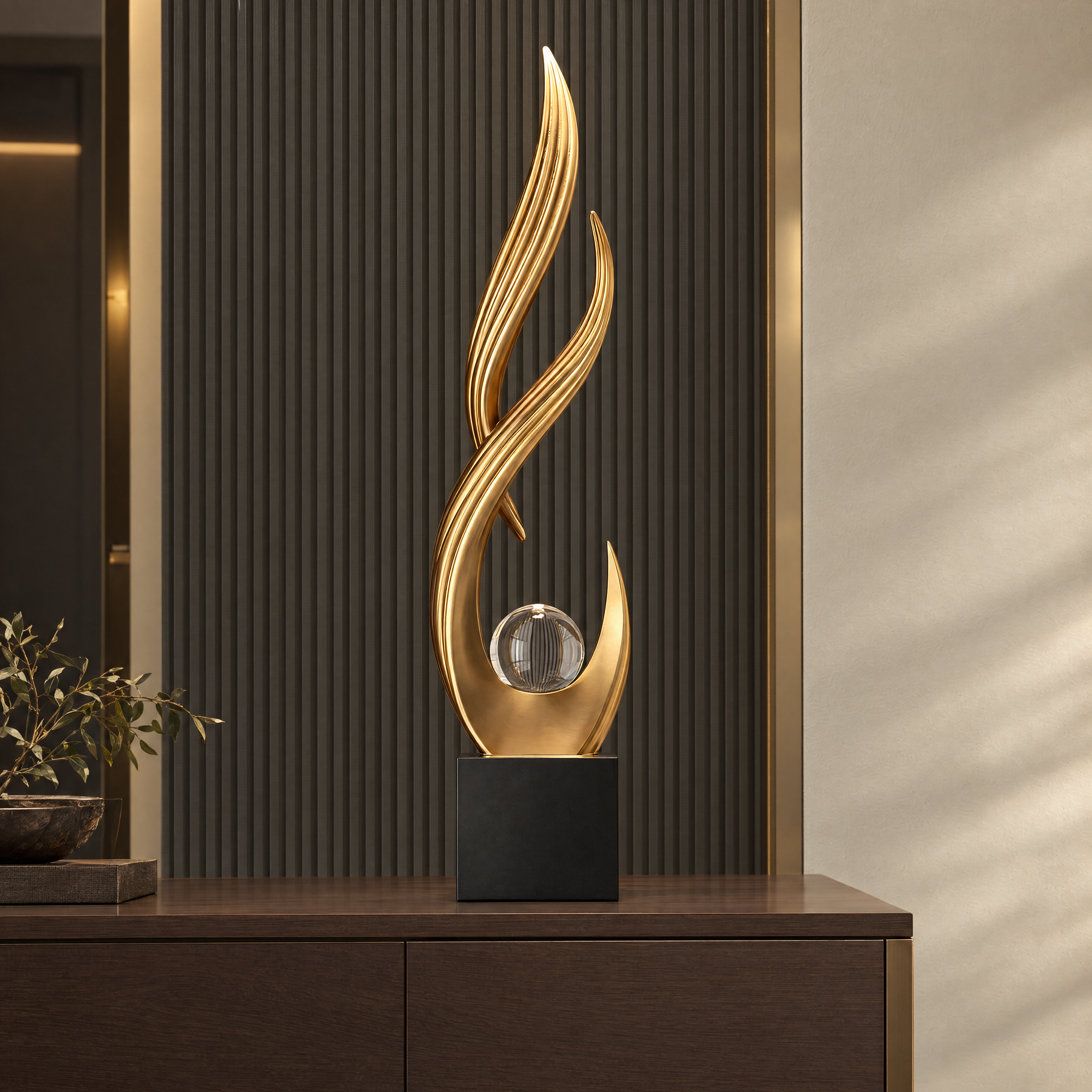 Ember Solstice abstract sculpture — styled interior, 73 cm listed height