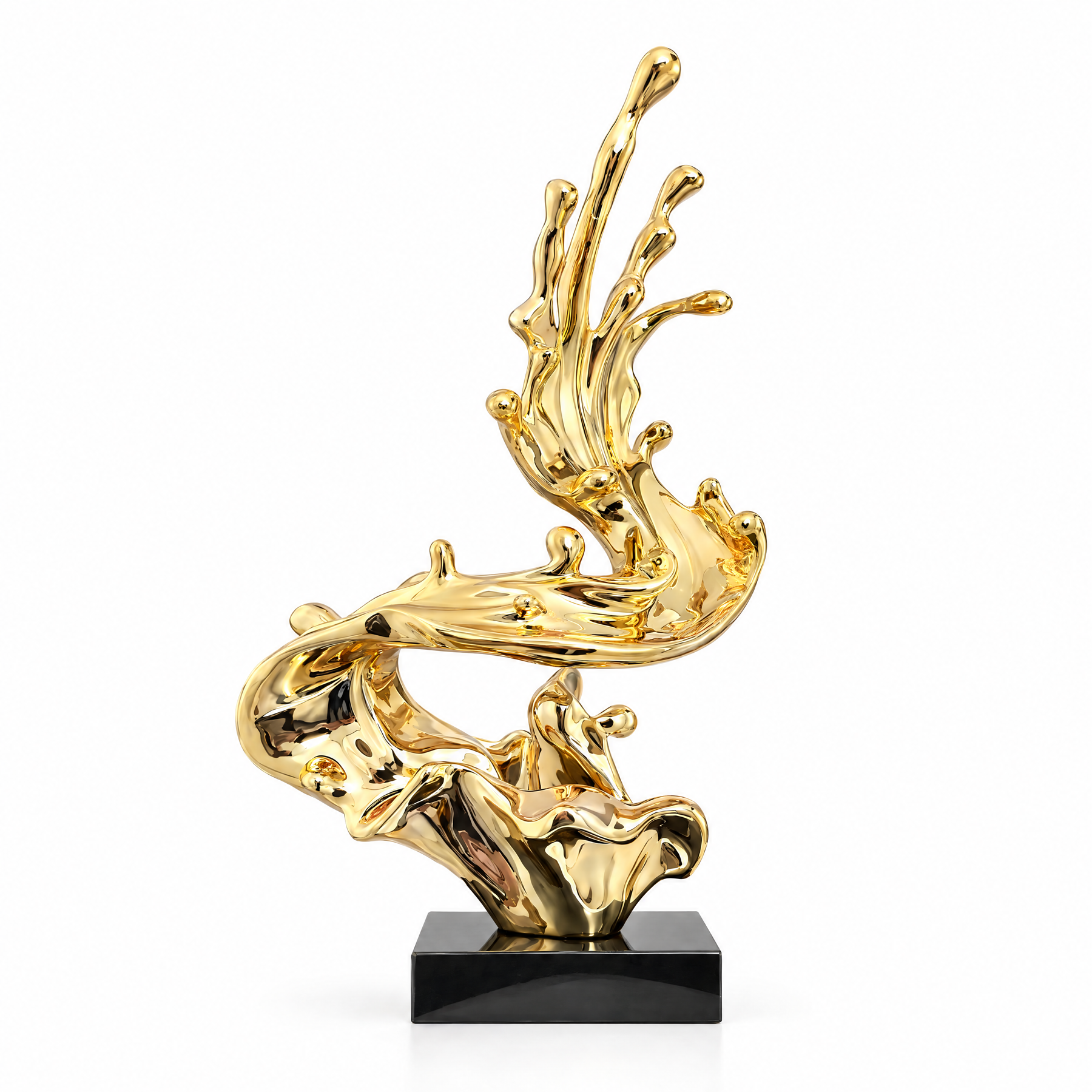 Golden Surge abstract sculpture — white background, full view