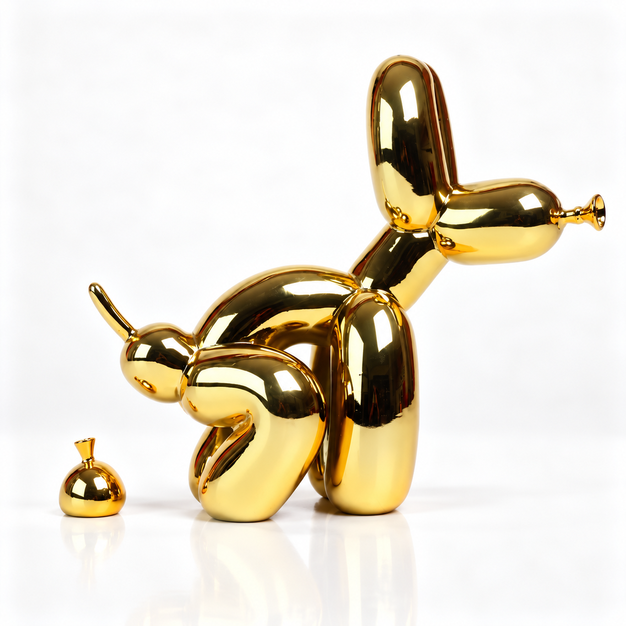 Gold Balloon Dog 2.0 sculpture on white