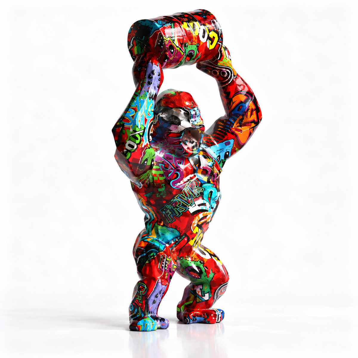 King Kong barrel sculpture on a white studio background